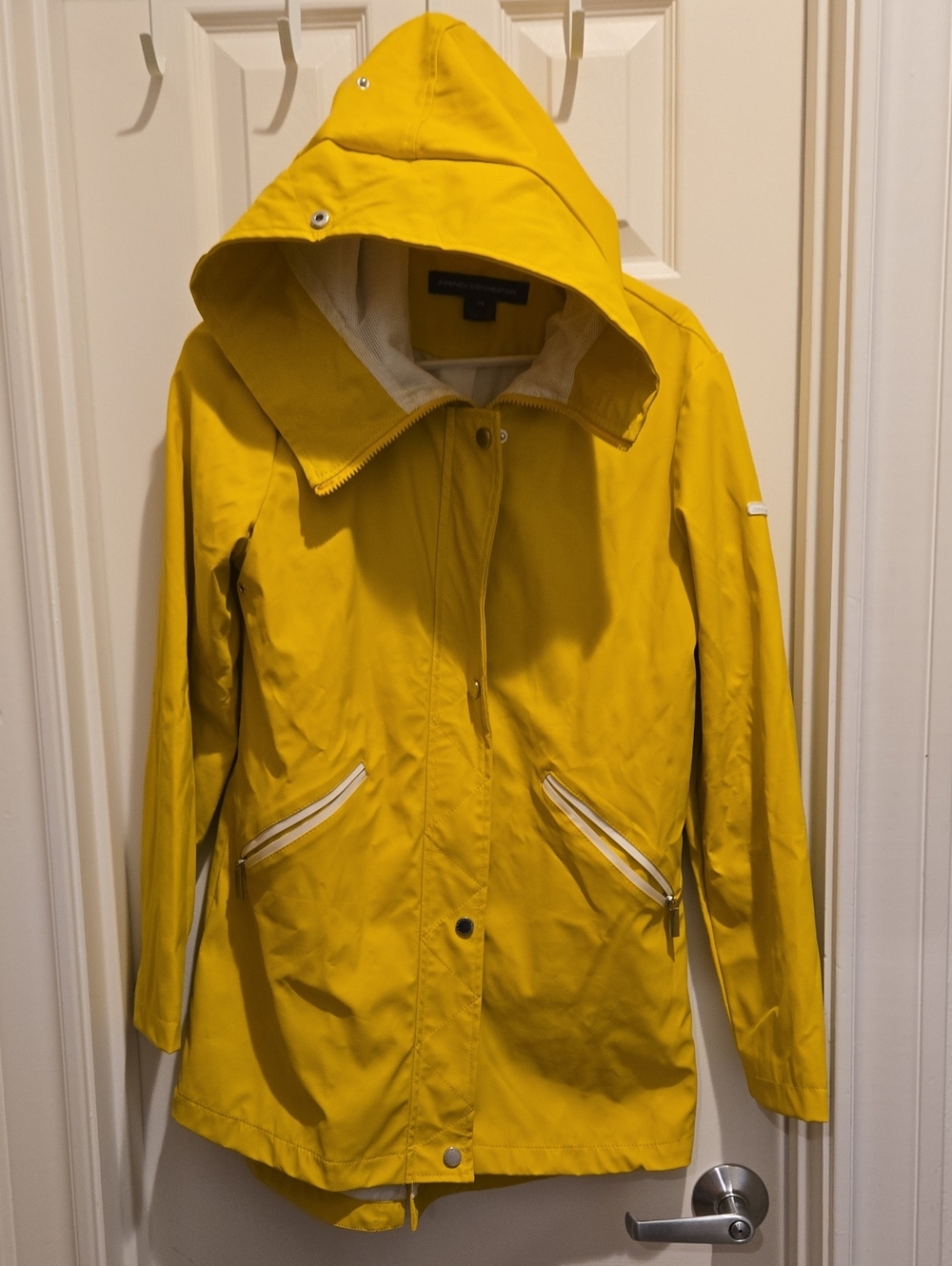 French Connection Yellow Hooded Rain Jacket - Women's Waterproof Coat
